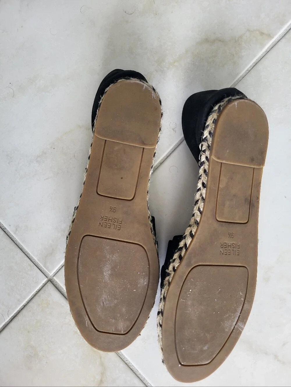 Eileen Fisher Black Lady Tumbled Nubuck d'Orsay Espadrille Flats - Size 9.5